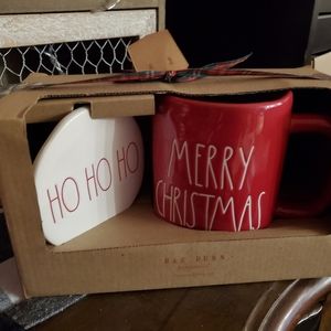 Rae Dunn Christmas mug and coaster set